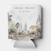 Chic Orlando Florida Skyline Waterverf bruiloft Blikjeskoeler (Achterkant)