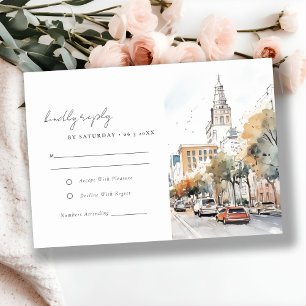 Chic Orlando Florida Skyline Waterverf bruiloft RSVP Kaartje