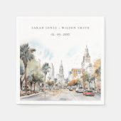 Chic Orlando Florida Skyline Waterverf bruiloft Servet (Voorkant)