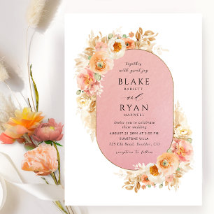 Chic Oval Peach Blush Pink Coral and Cream Wedding Kaart