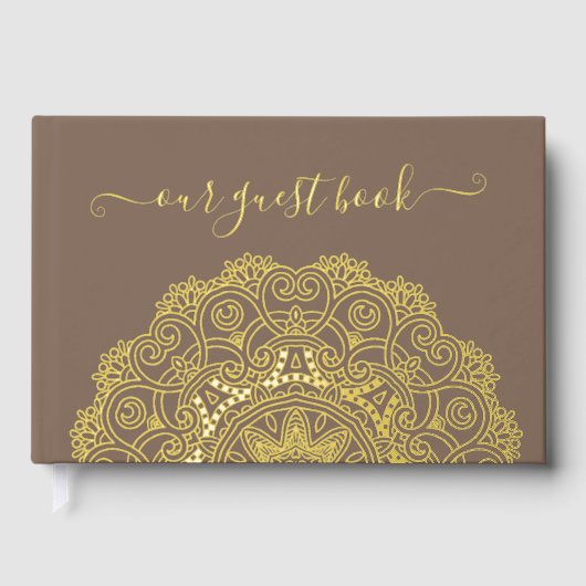 Chic paar Initialen Floral Mandala Gold Gastenboek (Voorkant)