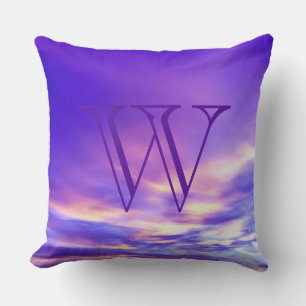 Chic Paars Blue Roze Clouds Monogram Sierkussen