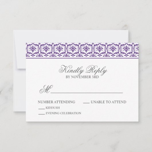 Chic Paars Damask Bat Mitzvah RSVP (Voorkant)