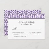 Chic Paars Damask Bat Mitzvah RSVP (Voorkant / Achterkant)
