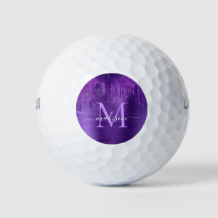 Chic Paars Driving Glitter Brusal Monogram Golfballen