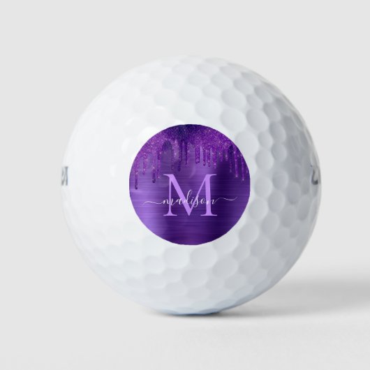 Chic Paars Driving Glitter Brusal Monogram Golfballen (Voorkant)