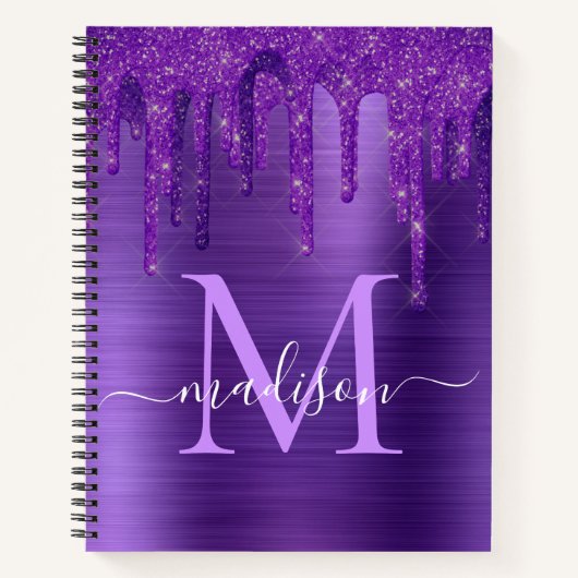 Chic Paars Driving Glitter Brusal Monogram Notitieboek (Voorkant)