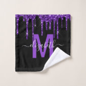 Chic Paars Driving Glitter Monogram Naam Bad Handdoek (Wasdoekje)