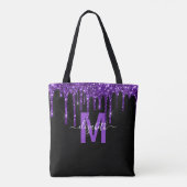 Chic Paars Driving Glitter Monogram Naam Draagtas (Achterkant)