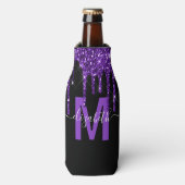 Chic Paars Driving Glitter Monogram Naam Flesjeskoeler (Fles Voorkant)