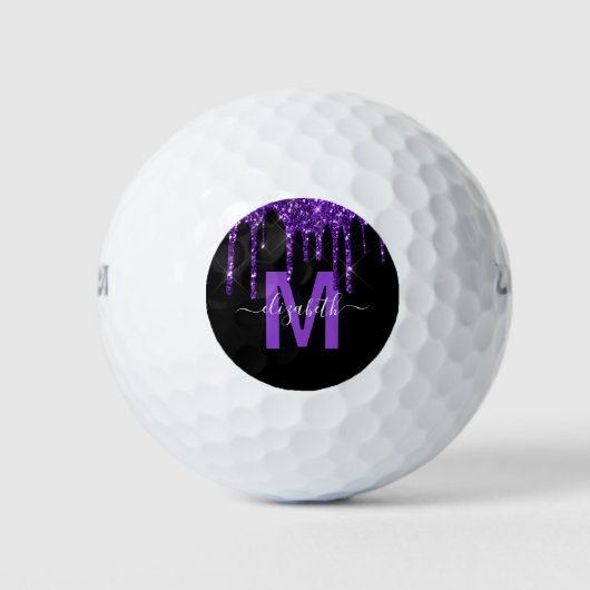 Chic Paars Driving Glitter Monogram Naam Golfballen (Voorkant)