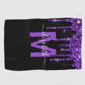 Chic Paars Driving Glitter Monogram Naam Golfhanddoek (Horizontaal)