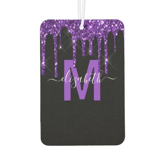 Chic Paars Driving Glitter Monogram Naam Luchtverfrisser (Achterkant)