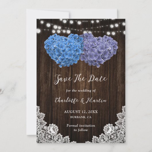 Chic Paars en Blue Floral Wedding Save The Date (Voorkant)