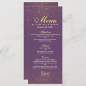 Chic Paars en Gold Glitter Sparkle Wedding Menu (Voorkant / Achterkant)