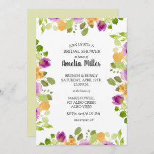 Chic Paars Floral Bridal Shower Invitations