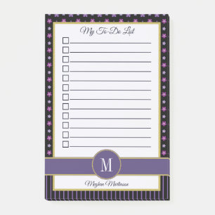 Chic Paars Floral Stripe Monogram naam om lijst te Post-it® Notes