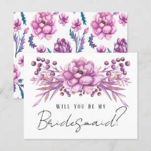 Chic Paars Floral zal je mijn Bridesmaid zijn Briefkaart
