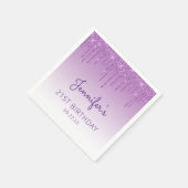 Chic Paars Glitter Drip 21st Birthday Party Servet (Hoek)