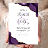 Chic Paars Gold Agate Corners Wedding Kaart