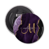 Chic Paars Gold Glitter Agate Custom Monogram Button Flesopener (Voorkant)