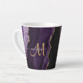 Chic Paars Gold Glitter Agate Custom Monogram Latte Mok (Linkerhoek)
