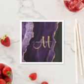 Chic Paars Gold Glitter Agate Custom Monogram Servet (Insitu)