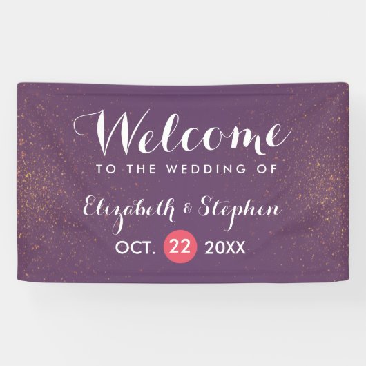 Chic Paars & Gold Glitter Sparkle Wedding Banner (Horizontaal)