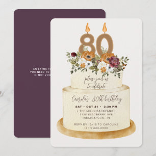 Chic Paars Herfst herfst 80th Birthday Cake Kaart