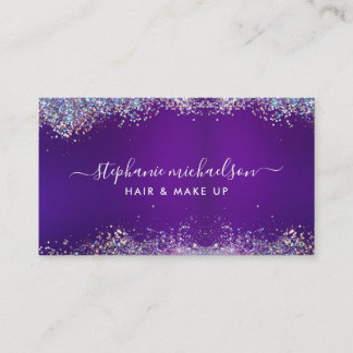 Chic Paars Holographic Glitter Hair Makeup Salon Visitekaartje