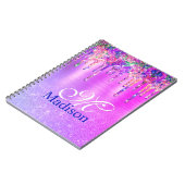Chic paars roze ombre glitter schrijft monogram notitieboek (Linkerzijde)