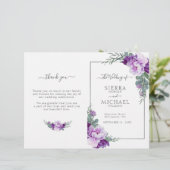 Chic Paars Silver Floral vouded Wedding Programme (Staand voorkant)