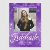 Chic Paars Sparkle Afstuderen Foto Magnet Kaart (Voorkant)