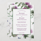 Chic Paars Thistle Floral  Wedding Kaart (Voorkant / Achterkant)