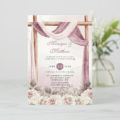 Chic Paars White Canopy Florals Wedding Kaart (Staand voorkant)