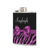 Chic Paars Zebra print FAUX Glitz Bow met naam Heupfles (Links)