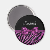Chic Paars Zebra print FAUX Glitz Bow met naam Magneet (Voorkant / Achterkant)