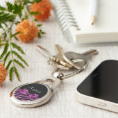 Chic Paars Zebra print FAUX Glitz Bow met naam Sleutelhanger (Zijkant)