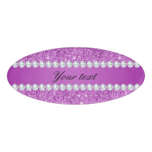 Chic Paarse Faux-equins en diamanten Naambadge