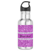 Chic Paarse Faux-equins en diamanten Waterfles (Voorkant)
