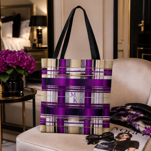 Chic paarse geruite monogram tas