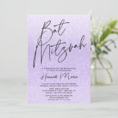 Chic Paarse Glitter Bat Mitzvah Kaart (Staand voorkant)