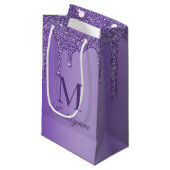 Chic Paarse Glitter Drift Monogram Klein Cadeauzakje (Voorkant Gekanteld)