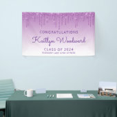 Chic Paarse Glitter Drip Afstuderen Banner (Beurs)