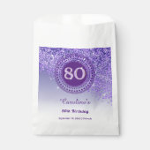 Chic Paarse glitter & gestippeld Lijst 80ste verja Bedankzakje (Voorkant)