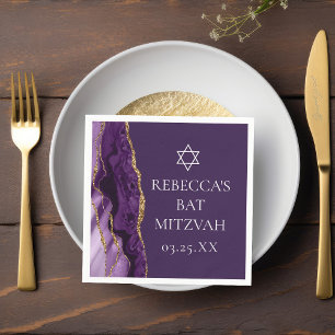 Chic Paarse Gold Agate Bat Mitzvah Party Servet
