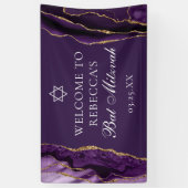 Chic Paarse Gold Agate Bat Mitzvah Party Spandoek (Verticaal)