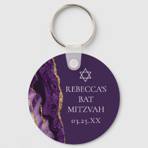 Chic Paarse Gouden Agaat Bat Mitzvah Party Custom Sleutelhanger
