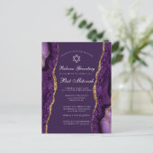 Chic paarse gouden Bat Mitzvah-feestuitnodiging Briefkaart (Staand voorkant)