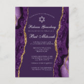 Chic paarse gouden Bat Mitzvah-feestuitnodiging Briefkaart (Voorkant)